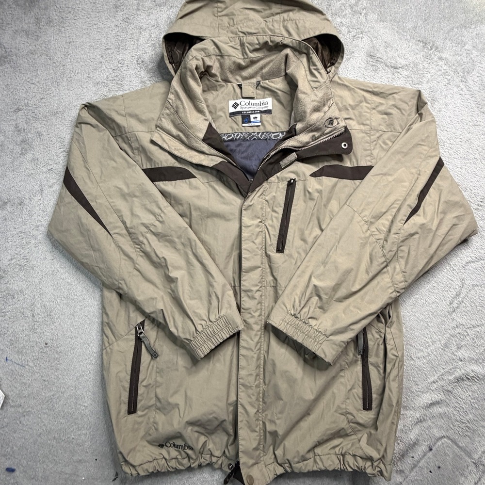 Columbia Sportswear Mens Interchange Shell Jacket Tan Brown Hooded WM7036 Large